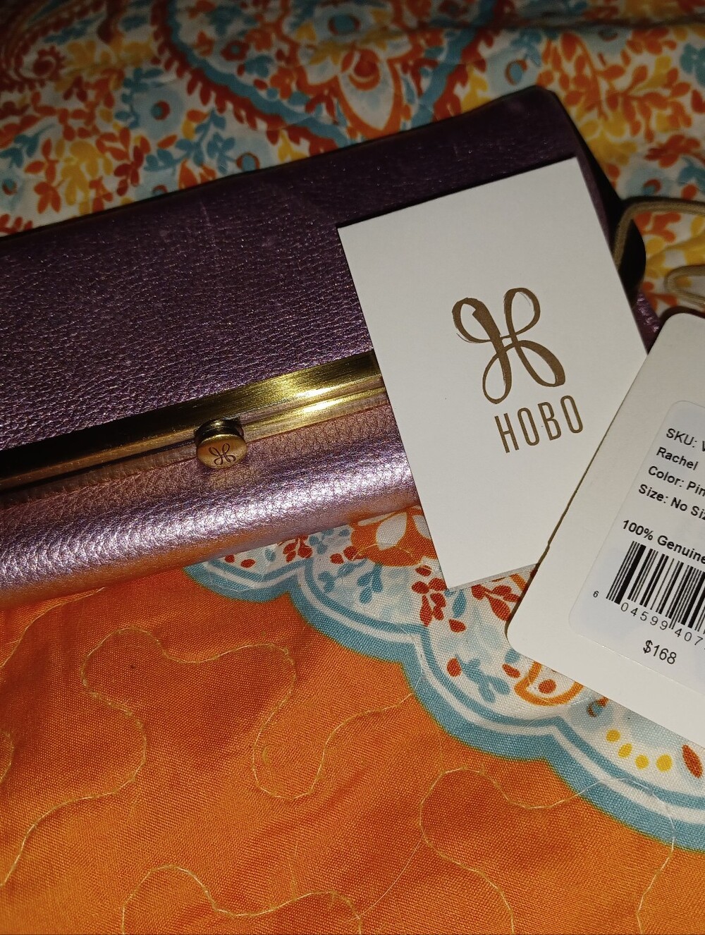 HOBO Metallic Lavender Pink Leather Clutch with Gold Hardware